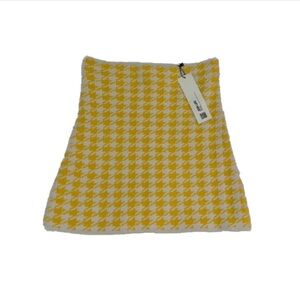 Zara Yellow and White Houndstooth A-Line Knit Skirt